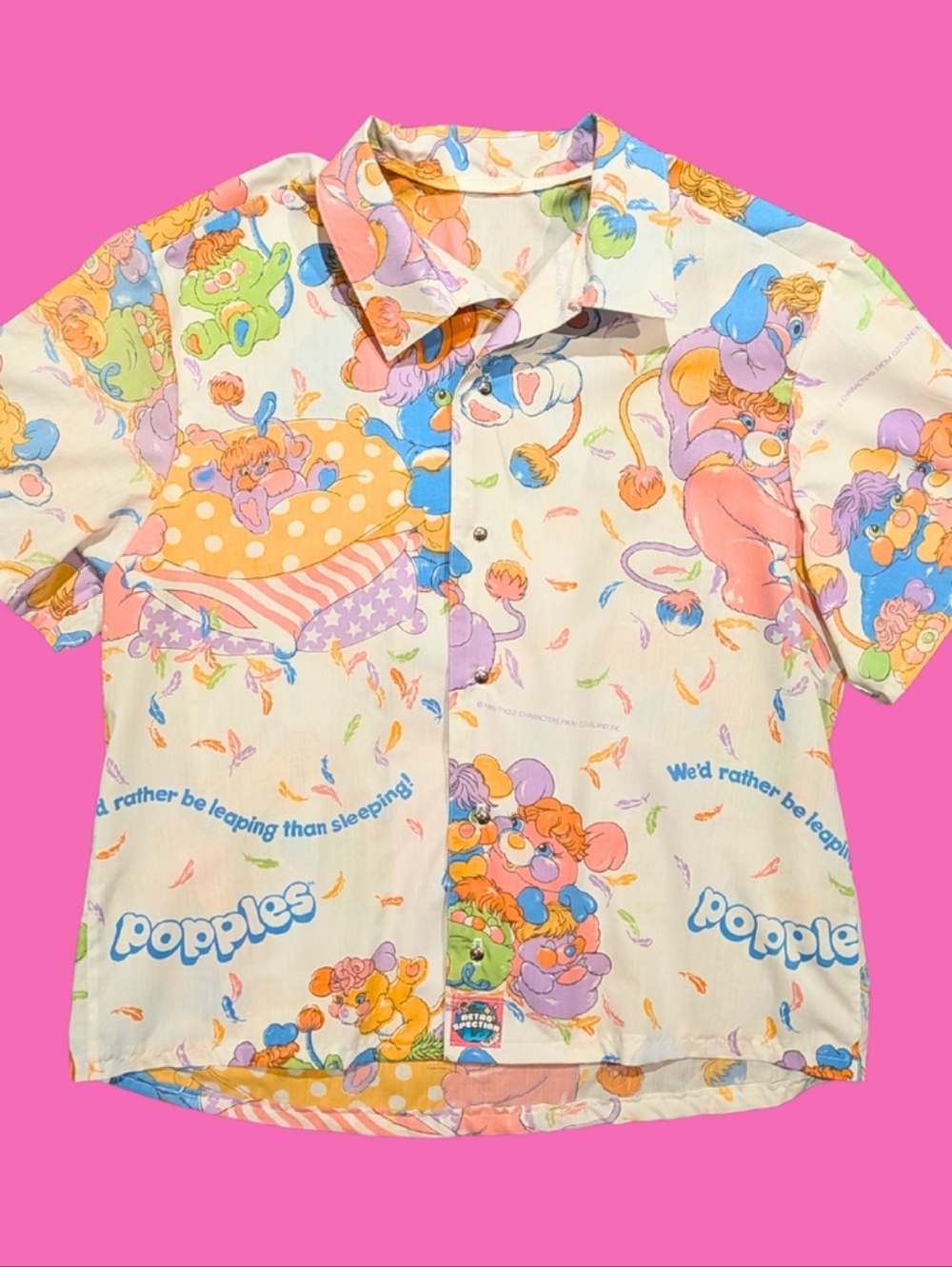 Handmade, Upcycled Vintage Popples Bed Sheet Short Sleeve Shirt Size L - Picture 2 of 3